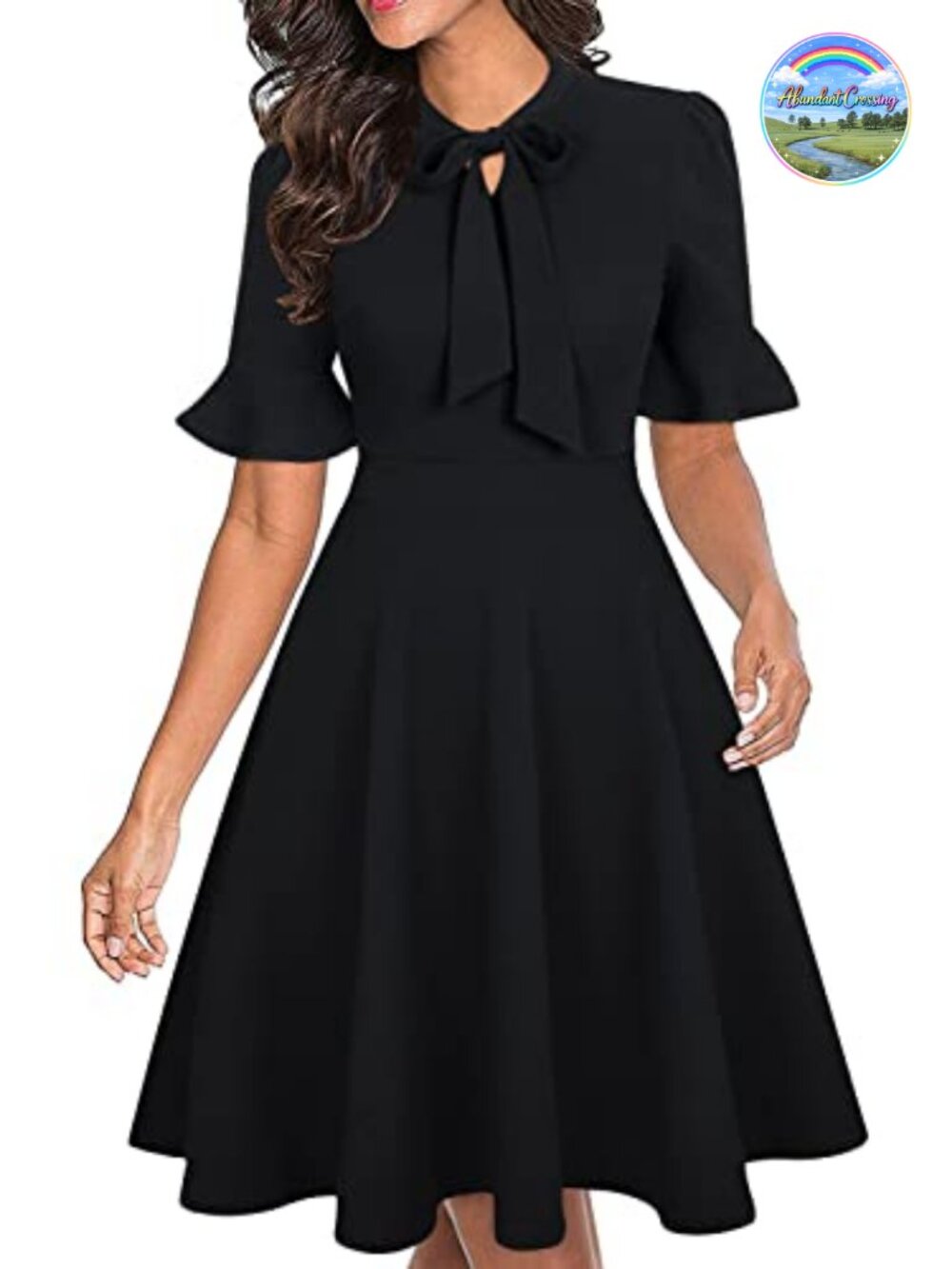 Women Floral Ruffle Sleeve A-Line Dress Wear to Work Church Wedding Guest